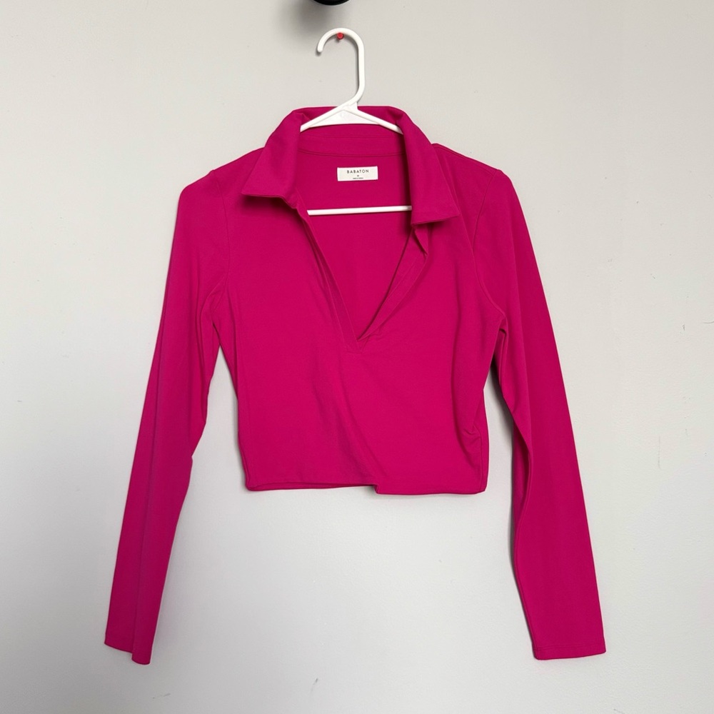 Aritzia babaton polo magenta long sleeve